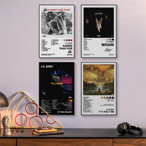 Lil Baby海报专辑封面墙贴图油画布说唱嘻哈音乐人rapper装饰挂画