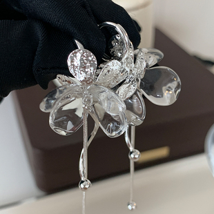 耳扣女人味耳饰 高级感流苏耳坠气质长款 水晶花朵耳环2025新款 爆款