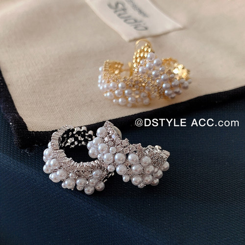 DSTYLE网格宽半圈错落珍珠耳环女