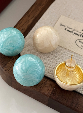 蓝色星光珐琅圆形耳钉2025新款爆款高级感耳环女简约小众设计耳饰