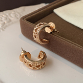 轻奢复古风耳饰 高级感耳环法式 玫瑰金六芒星圆形耳钉2026新款 爆款