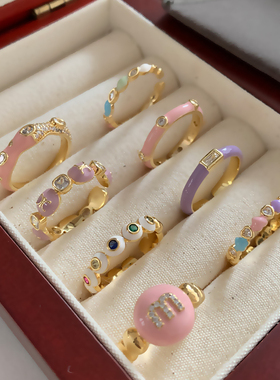 多巴胺彩色珐琅戒指2025新款爆款开口食指戒适合春天的多彩指环女