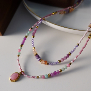 颈链小众设计串珠锁骨链 夏天水晶法式 紫色天然石项链女款 2024新款