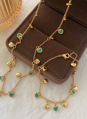 满天星蓝色爱心项链女款2024新款心形锁骨链轻奢高级感法式风颈链