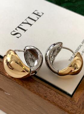 光面双色金属耳扣2025新款爆款极简金属耳环轻奢高级感欧美风耳饰