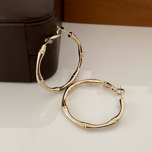 轻奢简约耳饰 高级感圆圈耳环法式 咖啡金竹节金属耳圈2025新款 爆款