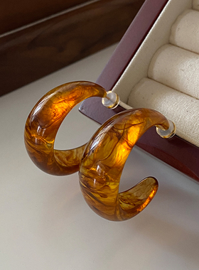 美拉德琥珀大圈耳环2026新款爆款高级感耳饰欧美轻奢秋冬复古耳钉