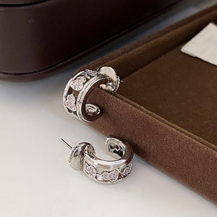 耳饰 高级感耳环轻奢爆闪新中式 宽面镂空镶钻葫芦耳钉2025新款 爆款