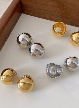 光面小金球耳钉2026新款爆款圆形耳环轻奢高级感法式金属球球耳饰
