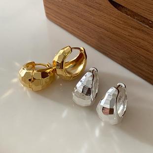 多面圆形金属水滴耳扣2025新款 欧美风耳环轻奢高级感设计耳饰 爆款