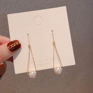 三角珍珠耳环 耳饰女简约耳坠长款 设计感耳钉小众气质2024新款 爆款