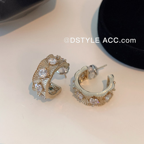 DSTYLE法式独特肌理轻奢镶钻耳圈