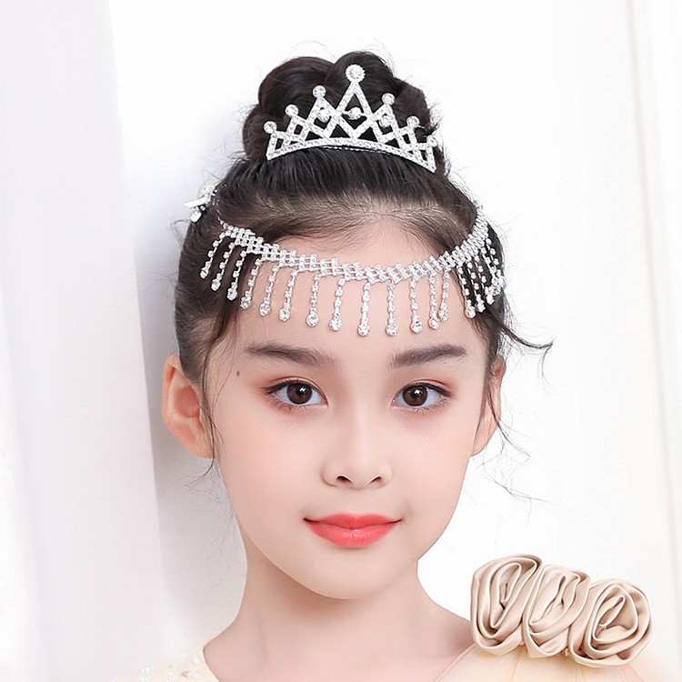 儿童皇冠头饰公主链额头链演出跳舞蹈饰品水钻女孩眉心坠花童发饰