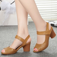 Giày da mùa hè mới 2019 với giày sandal nữ đế dày với phụ nữ trung niên gân gót mềm đế cá - Sandal sandal nữ đế thấp