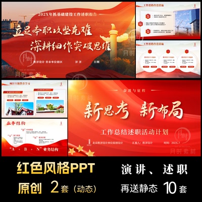 述职报告红色主题动画高端PPT模板年终企业汇报演讲版定制代制作