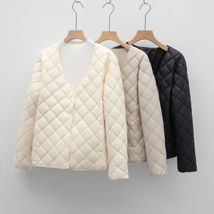 短款 90白鸭绒内搭保暖修身 外套 轻薄羽绒服女V领内胆冬季 日本优款