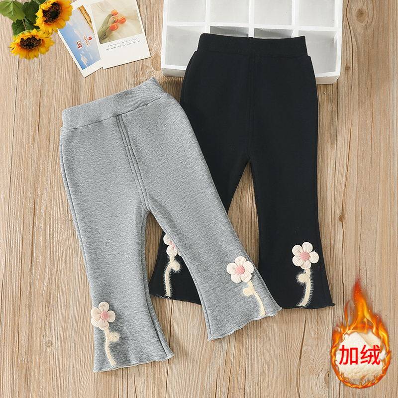 花彩童打底裤加绒加厚喇叭裤花朵