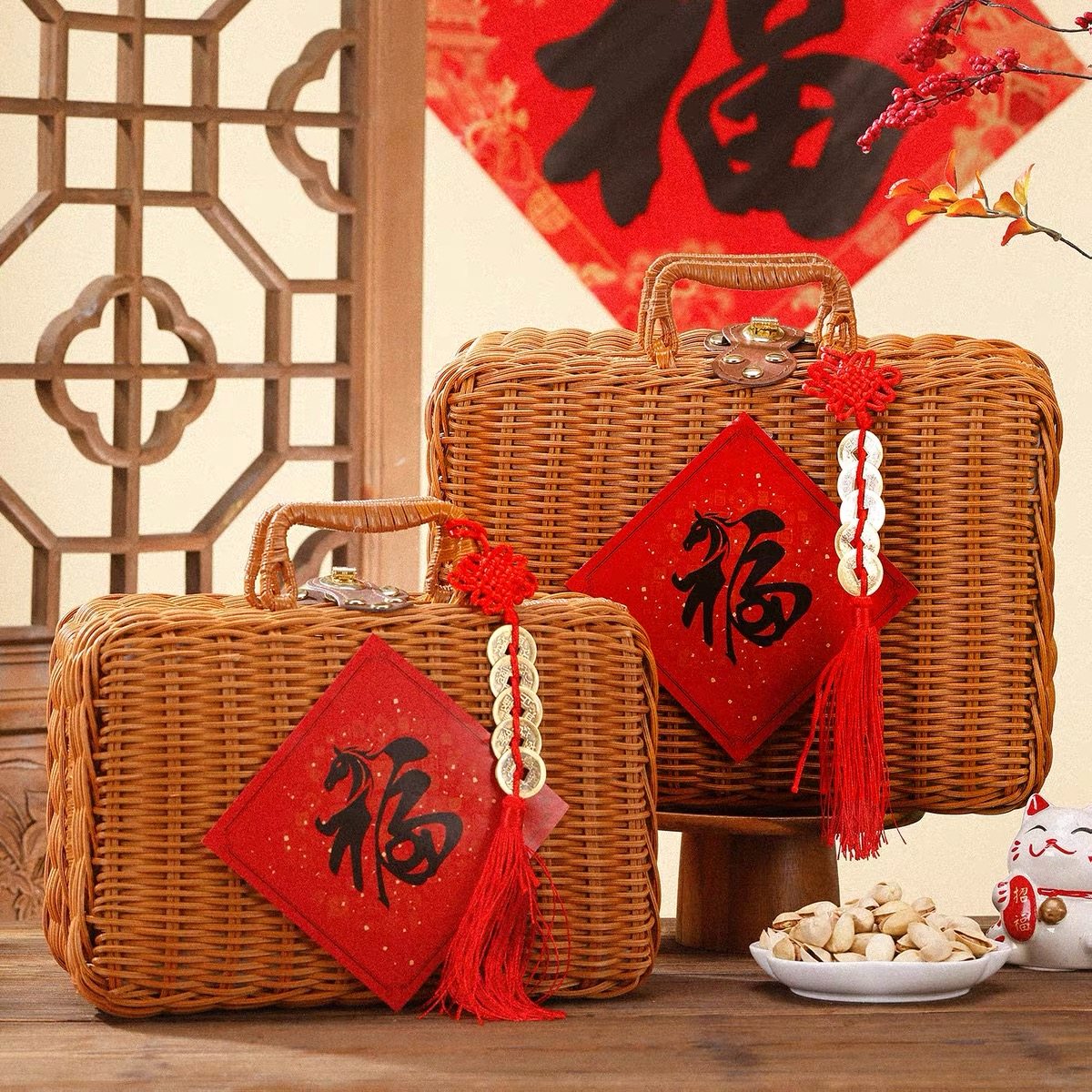 2026新年藤编礼盒马年大吉新年礼品盒坚果年货包装盒春节伴手礼盒,节庆用品/礼品,春节礼盒,淘宝优惠券,粉丝福利购,淘宝优惠卷