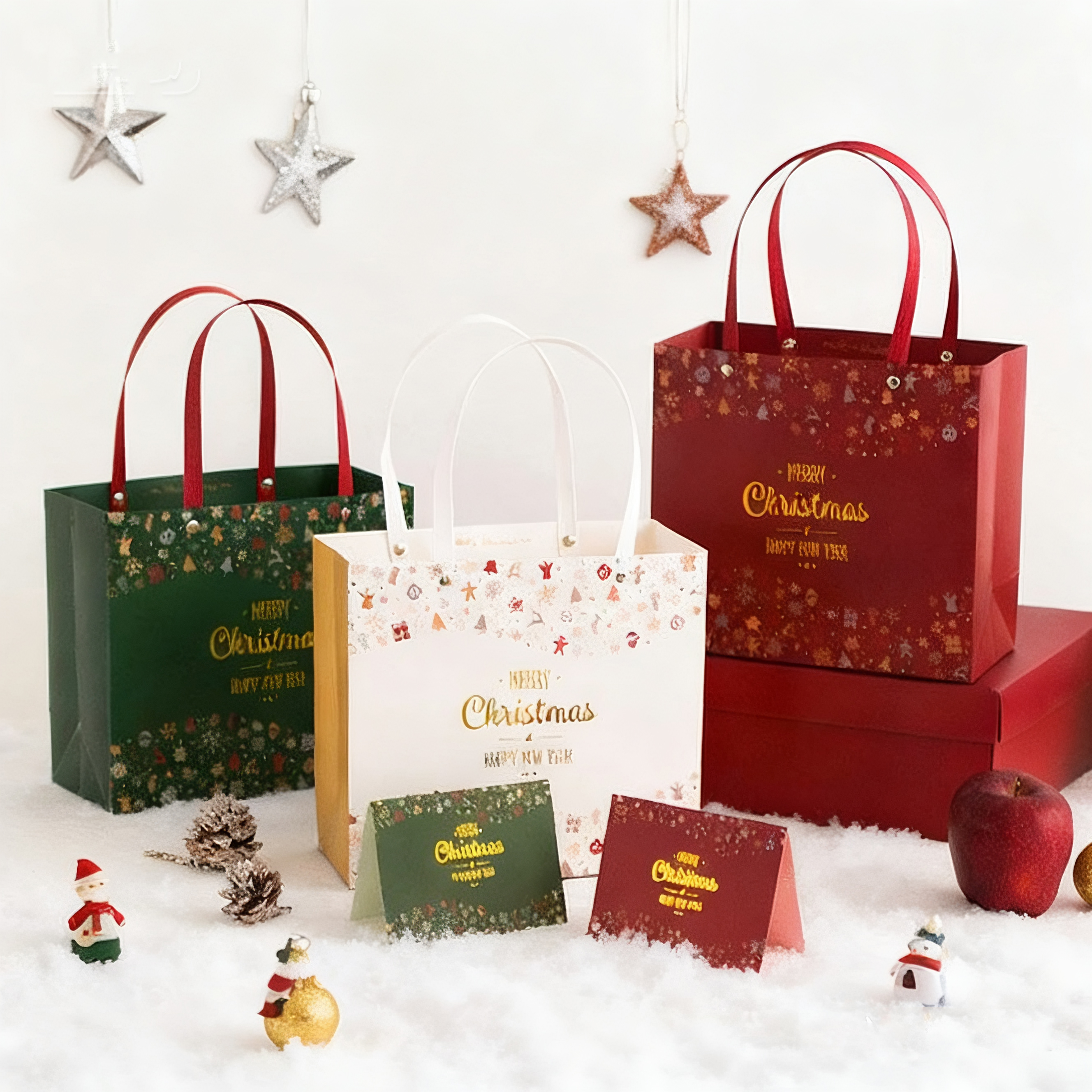 2025新款圣诞礼品袋纸袋手提包装礼物纸袋平安夜圣诞围巾礼盒袋子