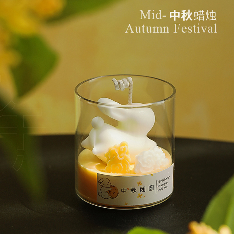 中秋礼物定制大豆蜡手工香氛伴手礼小众高级感摆件兔子香薰蜡烛杯