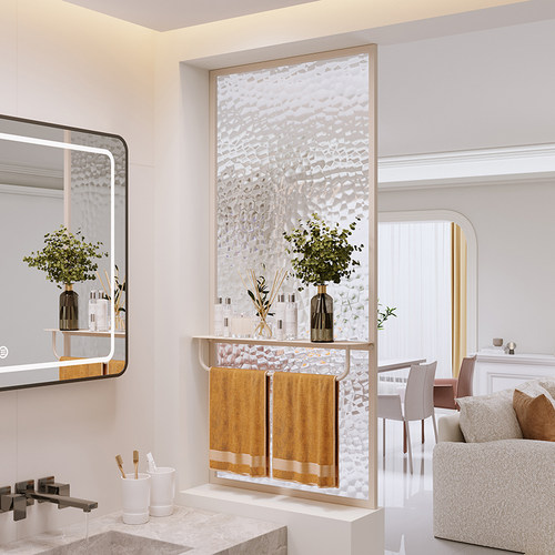 轻奢卫生间铁艺长虹玻璃置物架