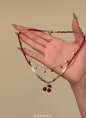 【樱珠甜意】夏日甜美樱桃吊坠项链女小众设计锁骨链choker颈链