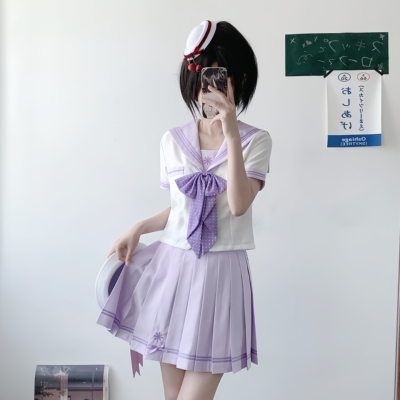 酥柒【紫雪】原创水手服jk制服学院风套装甜美夏日夏服收腰款紫色