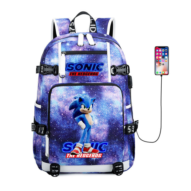 跨境外贸索尼克周边双肩背包卡通印花书包usb充电学生电脑包sonic
