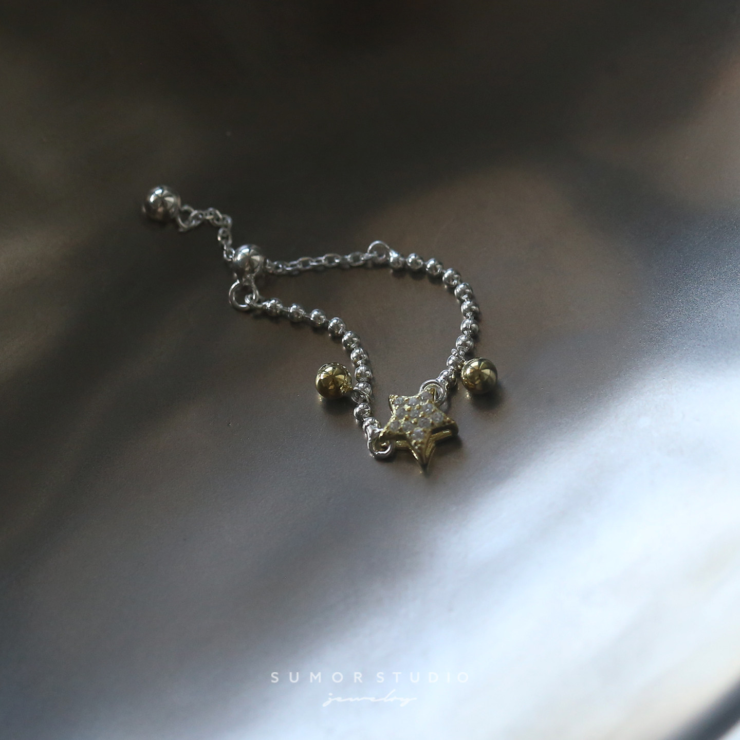 设计师款星星戒指女轻奢小众S925纯银珠珠链条指环可抽拉调节,饰品/流行首饰/时尚饰品新,银饰戒指,淘宝优惠券,粉丝福利购,淘宝优惠卷