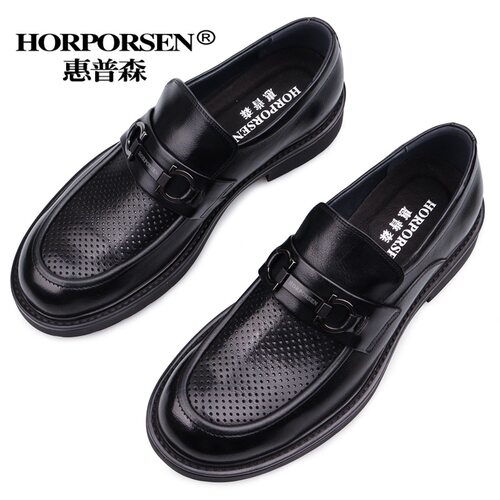 镂空透气一脚蹬乐福鞋男士真皮鞋