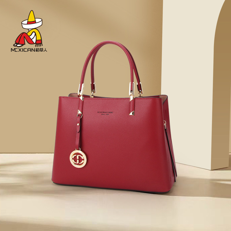 稻草人女包新娘包包女式2026新款斜挎包大容量红色结婚真皮手提包