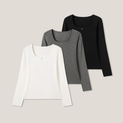 【厂家优选】“韩漫身材”新款显瘦方领气质羊毛打底衫T恤ss26472