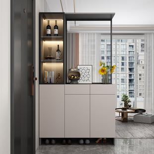 实木入户玄关柜一体客厅进家用阻断柜轻奢玻璃风酒柜屏风储物柜子