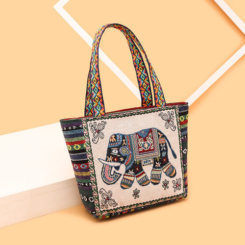 手提包外出大容量双面绣花动物