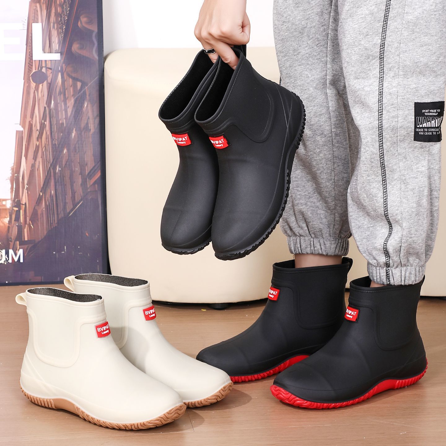 雨靴高档情侣户外徒步防水雨鞋男士水鞋钓鱼赶海学生防水靴女生