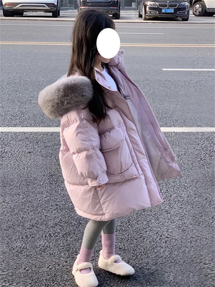 NUBAO FOREIGN STYLE BIG FUR COLLAR HOODED DOWN COTTON JACKET BABY MID-LENGTH COTTON JACKET 2023 NEW THICKENED WARM JACKET