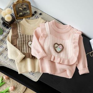 女宝毛衣秋冬2023新款宝宝毛线加厚小孩假两件马甲背心针织衫