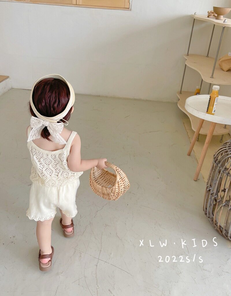 소녀 여름 중공 캐미솔 반바지 니트 양복 어린 소녀 얇은 통기성 투피스 여름 유행 세트