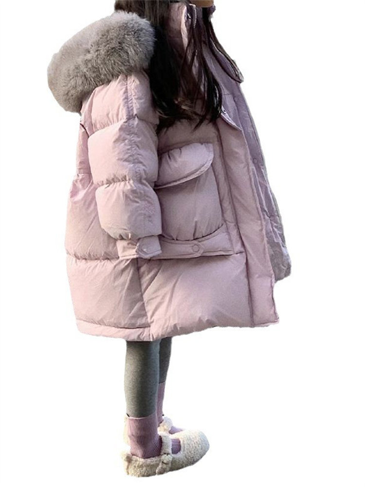 NUBAO FOREIGN STYLE BIG FUR COLLAR HOODED DOWN COTTON JACKET BABY MID-LENGTH COTTON JACKET 2023 NEW THICKENED WARM JACKET