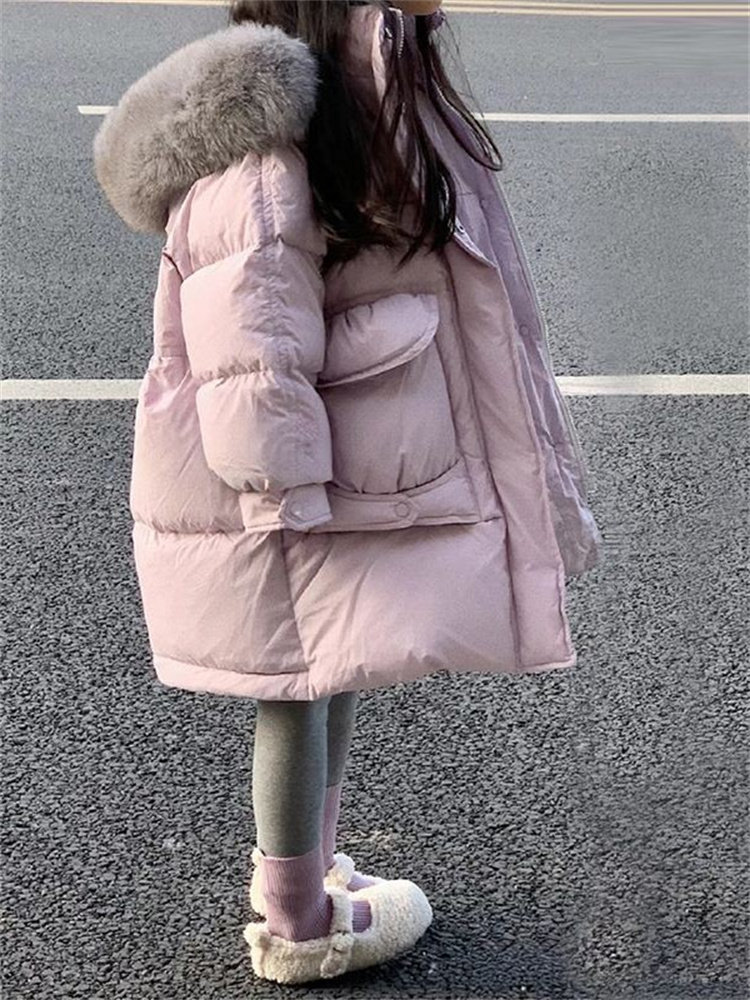 NUBAO FOREIGN STYLE BIG FUR COLLAR HOODED DOWN COTTON JACKET BABY MID-LENGTH COTTON JACKET 2023 NEW THICKENED WARM JACKET