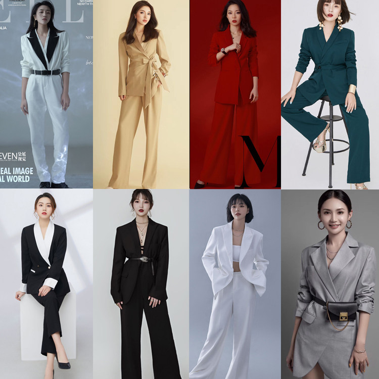 影楼新款 个人形象照女士西服 杂志主题写真肖像艺术照拍照服装