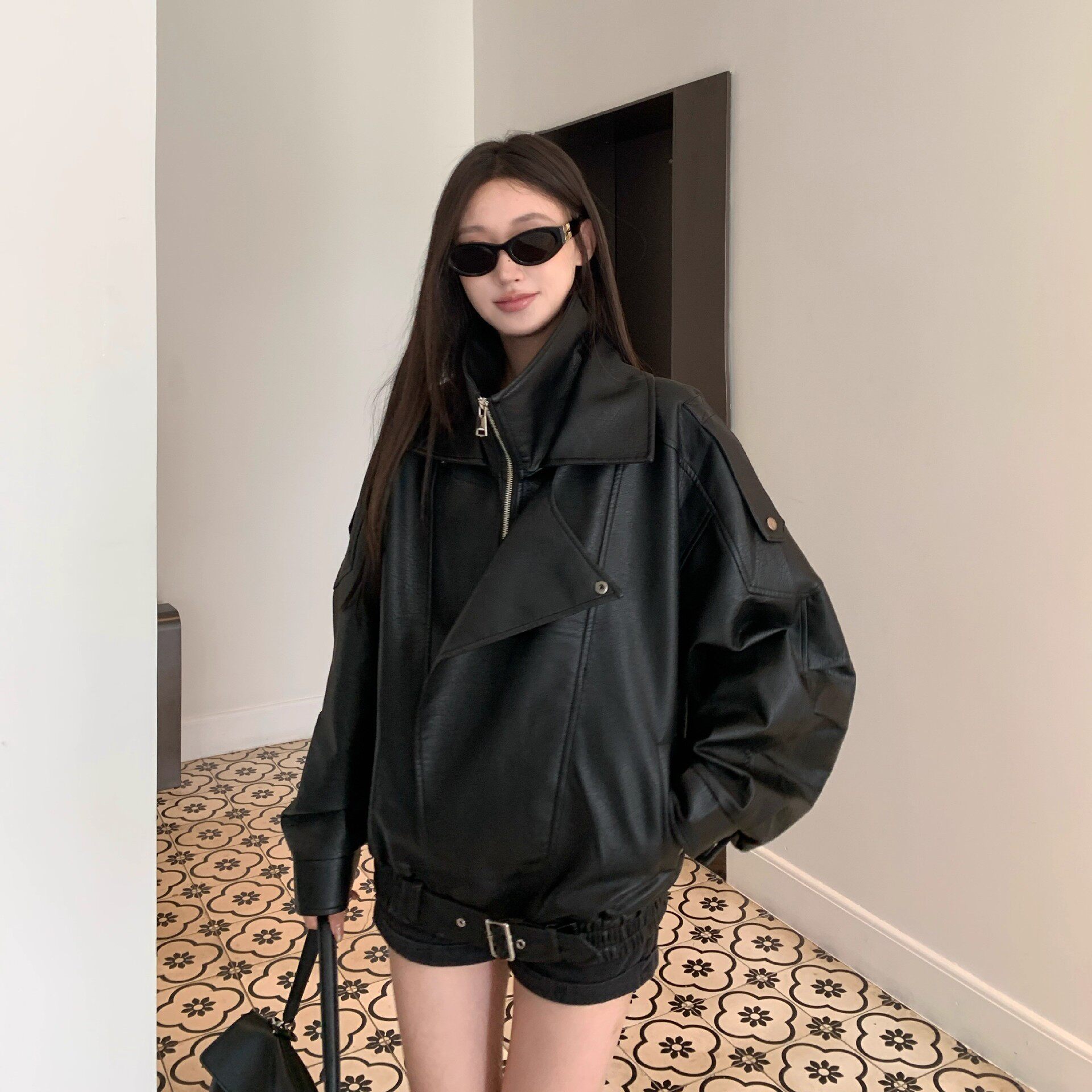 2025黑色复古皮衣外套女秋季新款皮夹克酷飒风小个子机车服上衣