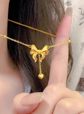 在逃公主项链女蝴蝶结气质网红超逼真黄金钛钢锁骨链