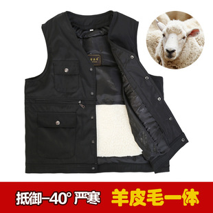纯羊毛马甲皮毛一体羊剪绒真羊皮男女中老年加绒加厚棉坎肩背心
