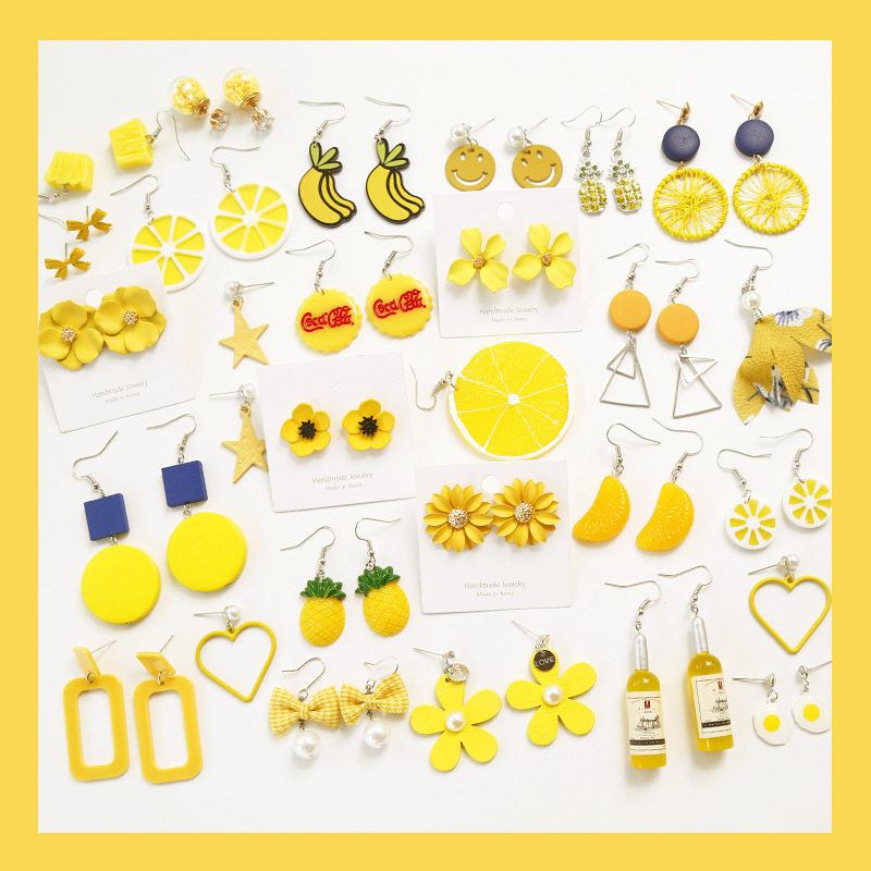黄色耳环合集2019夏柠檬可爱花朵耳钉韩国百搭耳夹水果耳坠女新潮在类目 饰品/流行首饰/时尚饰品新, 耳饰, 耳环中 - 来自Buy2taobao.com提供专业的淘宝代购服务