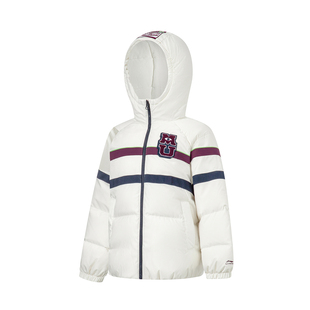 中国李宁怪兽大学联名系列女大童宽松连帽鸭绒短羽绒服YYMT070