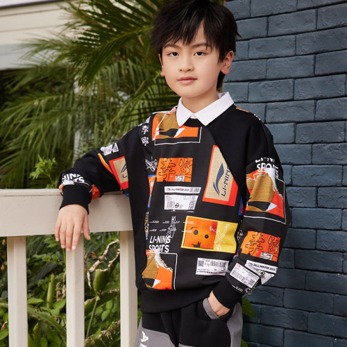李宁春秋男童宽松卫衣保暖百搭