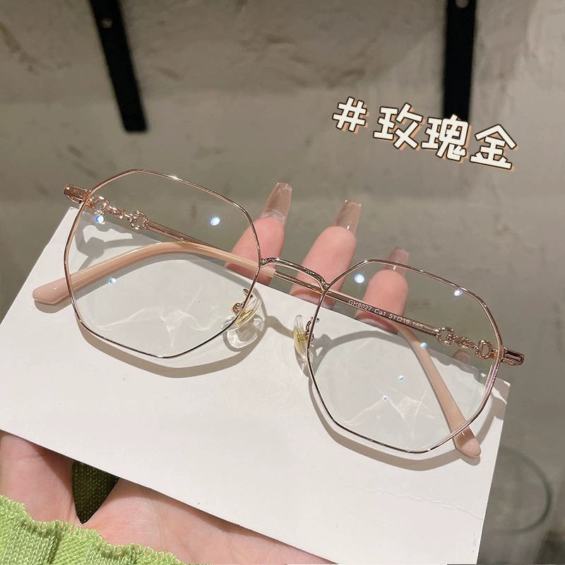 韩国时尚大框防蓝光镜女玫瑰金多边形眼镜框高颜值素颜瘦脸平光镜