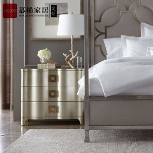 进口bernhardt 简约轻奢美式收纳柜主卧银色床头柜收藏储物柜定制
