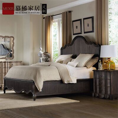 新古典风实木雕刻黑色双人床定制